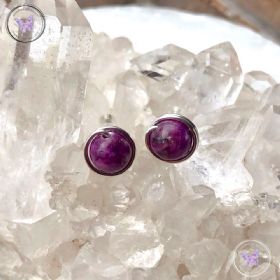 Lepidolite Silver Wire Wrap Stud Earrings